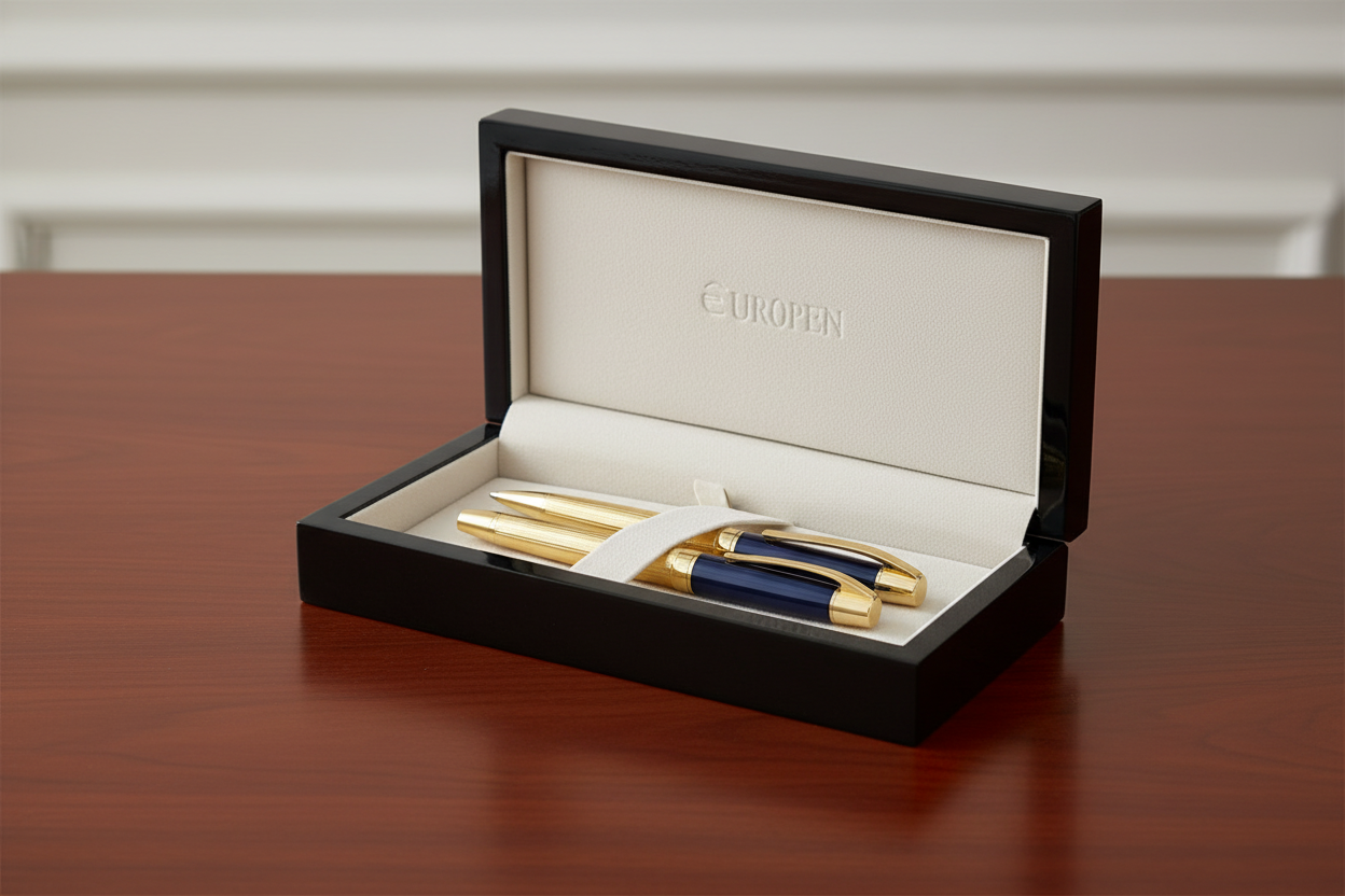 Clan Ball Pen & Fountain Pen Set - Blue-Gold Box